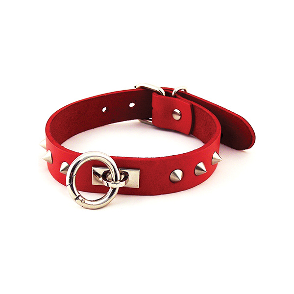 Rouge Leather O Ring Studded Collar