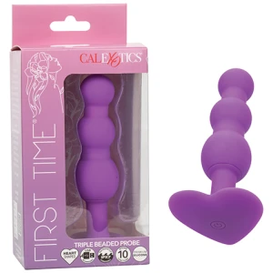 First Time Vibrating Triple Beaded Anal Probe - Purple