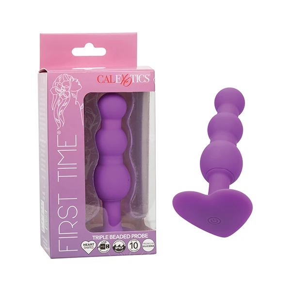 First Time Vibrating Triple Beaded Anal Probe - Purple