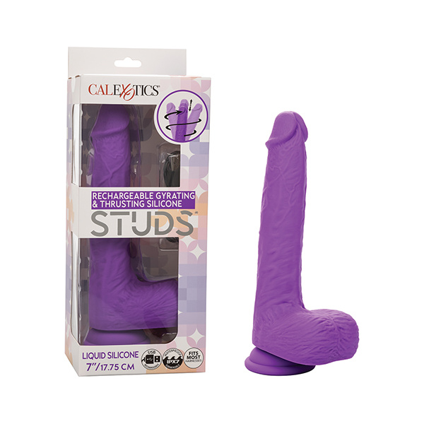 Silicone Studs Rechargeable Gyrating & Thrusting Vibrator - Purple