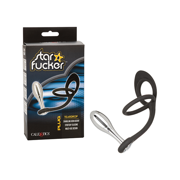 Star Fucker Teardrop Gem Plug w-Silicone Enhancer - Black