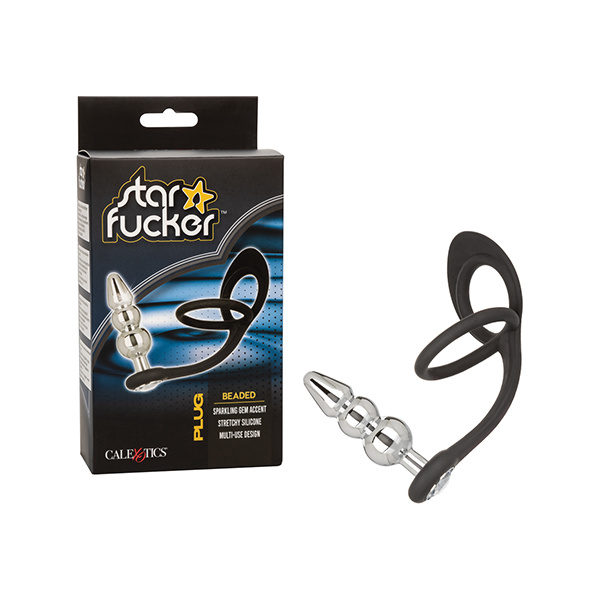 Star Fucker Beaded Gem Plug w-Silicone Enhancer - Black