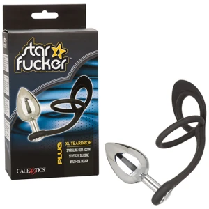 Star Fucker XL Teardrop Gem Plug w-Silicone Enhancer - Black