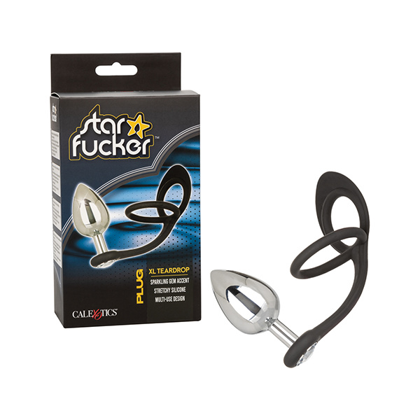 Star Fucker XL Teardrop Gem Plug w-Silicone Enhancer - Black