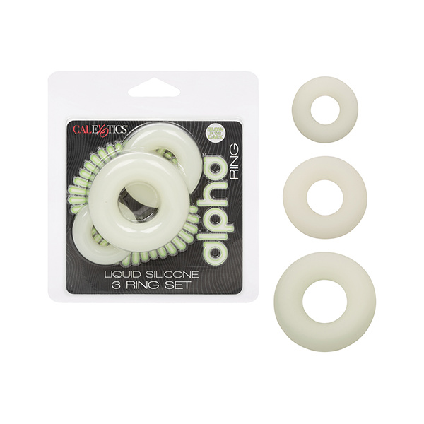 Alpha Liquid Silicone Glow in the Dark Cock Ring - Set of 3