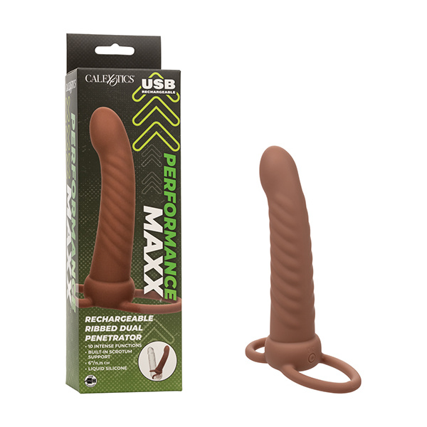 Performance Maxx Rechargeable Ribbed Dual Penetrator - Brown