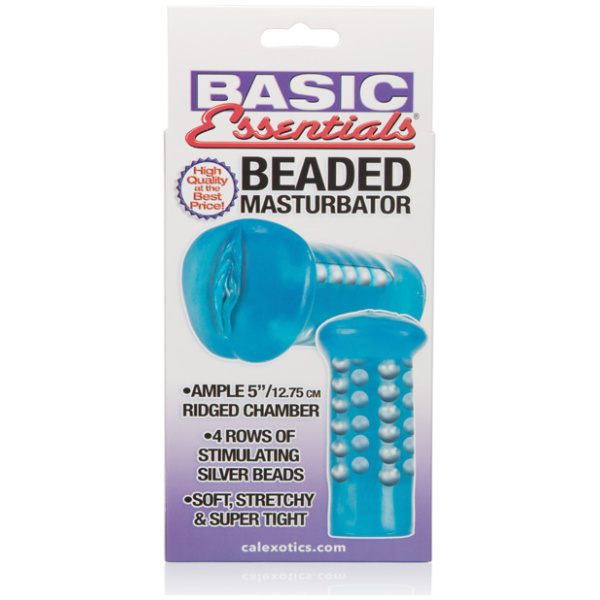 Basic Essentials Beaded Masturbator - Blue - Image 5