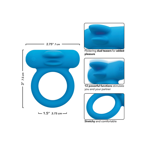 Couple's Enhancer Silicone Rechargeable Double Trouble Enhancer w-Flickering Dual Teasers - Blue - Image 5