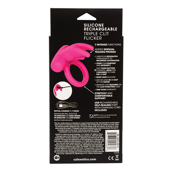 Silicone Rechargeable Triple Clit Flicker - Pink - Image 2