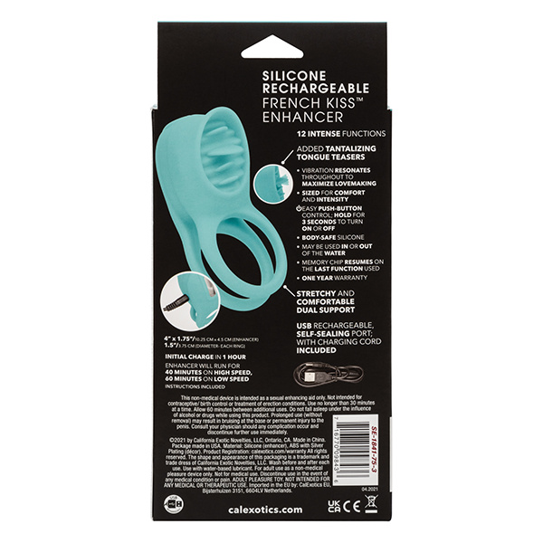 Couple's Enhancers Silicone Rechargeable French Kiss Enhancer - Teal - Image 2