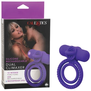 Couple's Enhancer Silicone Rechargeable Dual Climaxer Enhancer w-Flickering Tongue - Purple