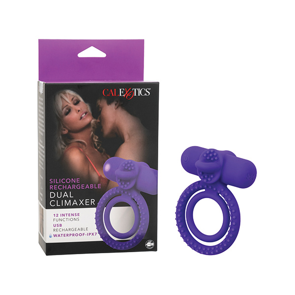 Couple's Enhancer Silicone Rechargeable Dual Climaxer Enhancer w-Flickering Tongue - Purple