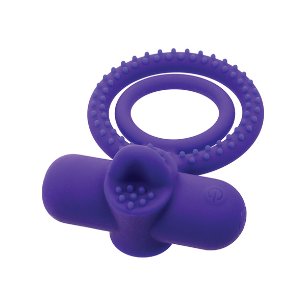 Couple's Enhancer Silicone Rechargeable Dual Climaxer Enhancer w-Flickering Tongue - Purple - Image 2