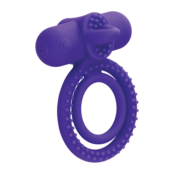 Couple's Enhancer Silicone Rechargeable Dual Climaxer Enhancer w-Flickering Tongue - Purple - Image 4