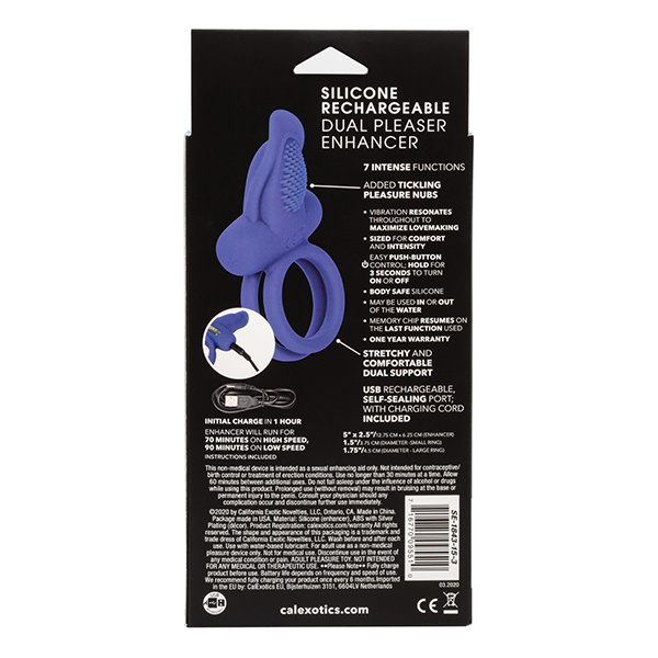 Couples Enhancers Silicone Rechargeable Dual Pleaser Enhancer - Blue - Image 5