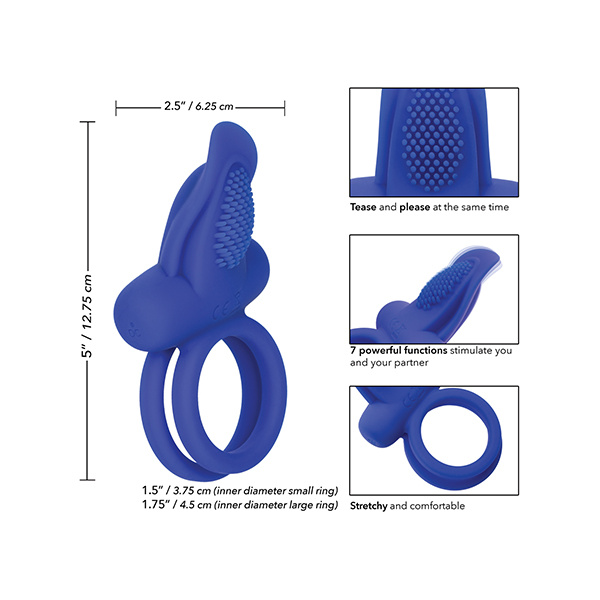 Couples Enhancers Silicone Rechargeable Dual Pleaser Enhancer - Blue - Image 2