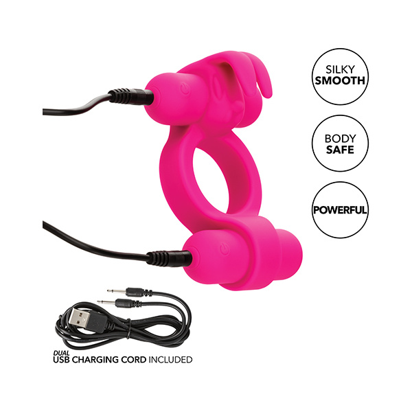 Couple's Enhancer Silicone Rechargeable Rockin' Rabbit Enhancer - Fuchsia - Image 5