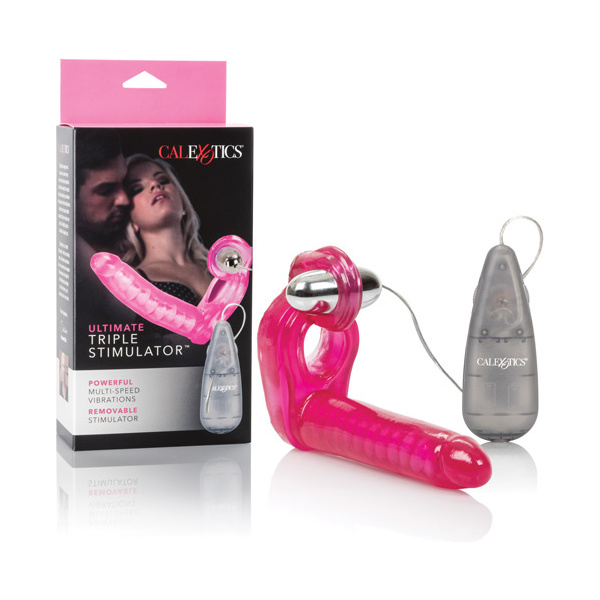 The Ultimate Triple Stimulator Flexible Dong w-Cock Ring - Pink