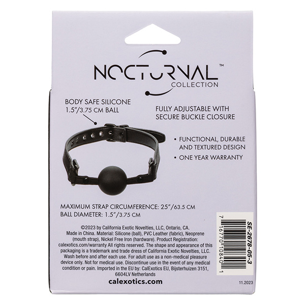 Nocturnal Collection Silicone Ball Gag - Black - Image 2