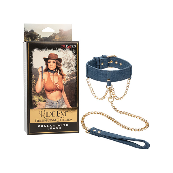 Ride 'Em Premium Denim Collection Collar w-Leash