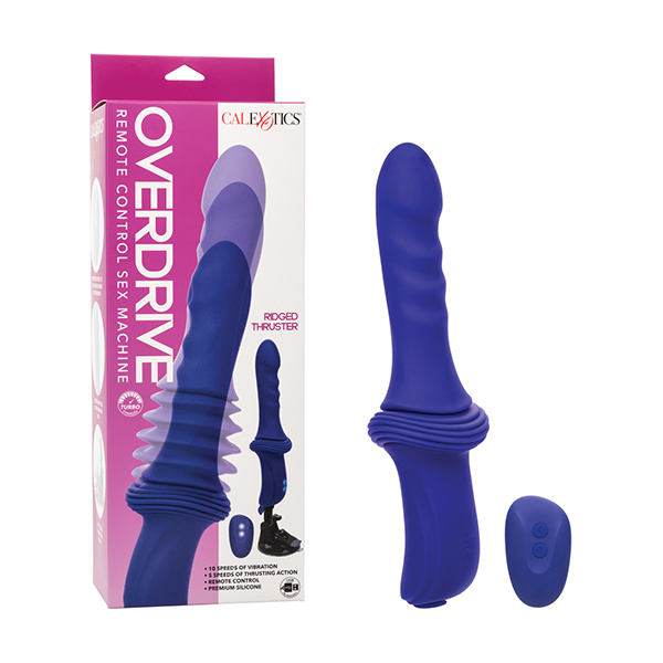 Overdrive Ridged Shaft Remote Control Sex Machine - Blue