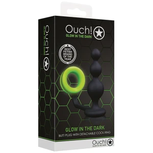 Shots Ouch Beads Butt Plug w-Cock Ring - Glow in the Dark