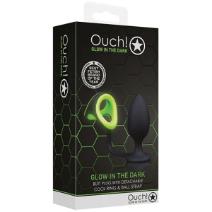 Shots Ouch Butt Plug w-Cock Ring & Ball Strap - Glow in the Dark
