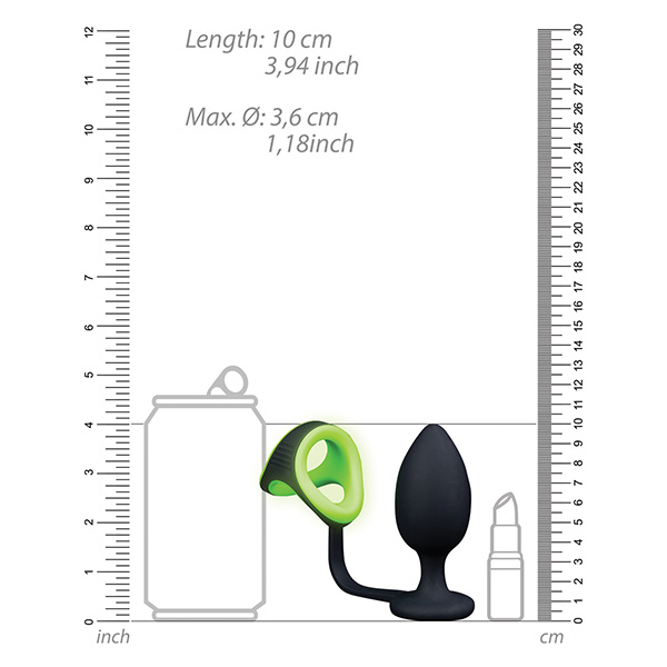 Shots Ouch Butt Plug w-Cock Ring & Ball Strap - Glow in the Dark - Image 2
