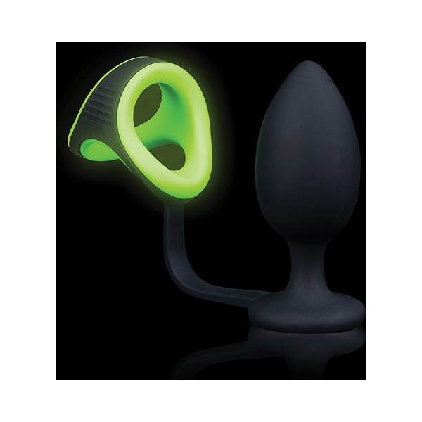 Shots Ouch Butt Plug w-Cock Ring & Ball Strap - Glow in the Dark - Image 4