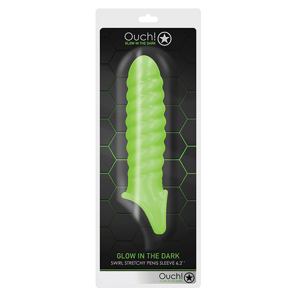 Shots Ouch Swirl Stretchy Penis Sleeve - Glow in the Dark