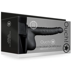 Shots Ouch 8" Ribbed Hollow Strap On W/balls
