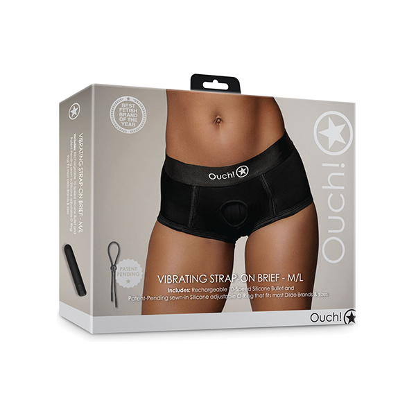 Shots Ouch Vibrating Strap On Brief - Black