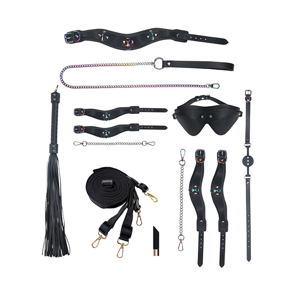 Shots Ouch! Venice Collection Bondage Kit w-Bag - Black-Iridescent