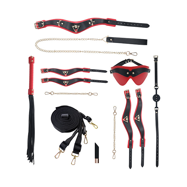 Shots Ouch! Milan Collection Bondage Kit w-Bag - Black-Red