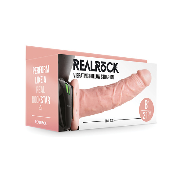 Shots Realrock 8" Vibrating Hollow Strap On W/o Balls