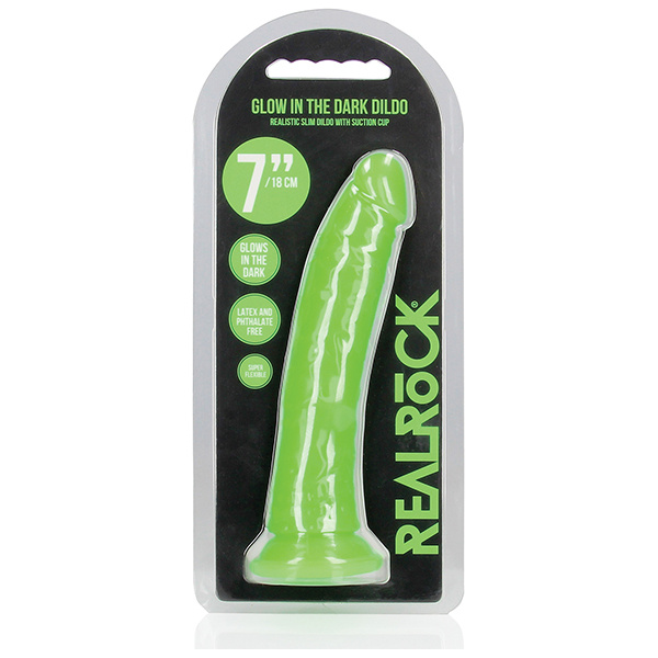 Shots RealRock 7" Slim  Dildo Glow in the Dark - Neon Green