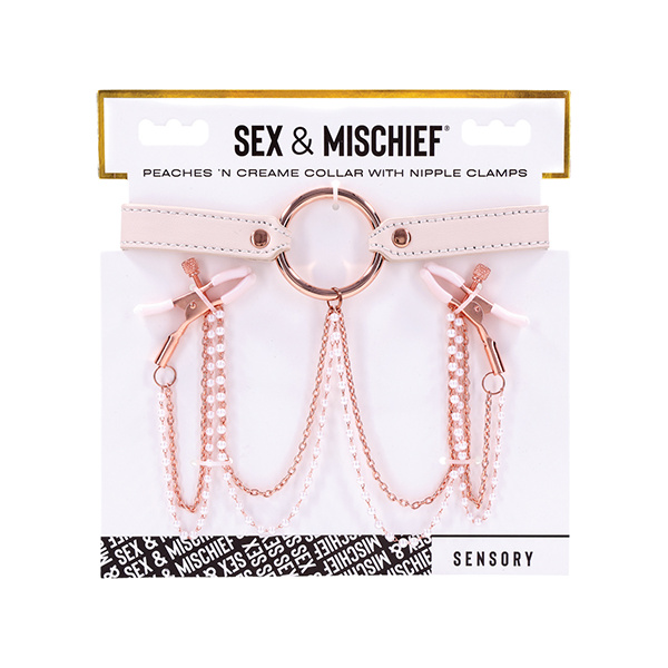 Sex & Mischief Peaches 'n CreaMe Collar w-Nipple Clamps