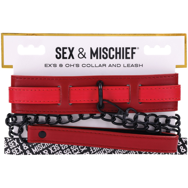 Sex & Mischief Ex's & Oh's Collar & Leash - Red-Black