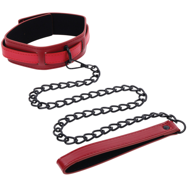 Sex & Mischief Ex's & Oh's Collar & Leash - Red-Black - Image 2