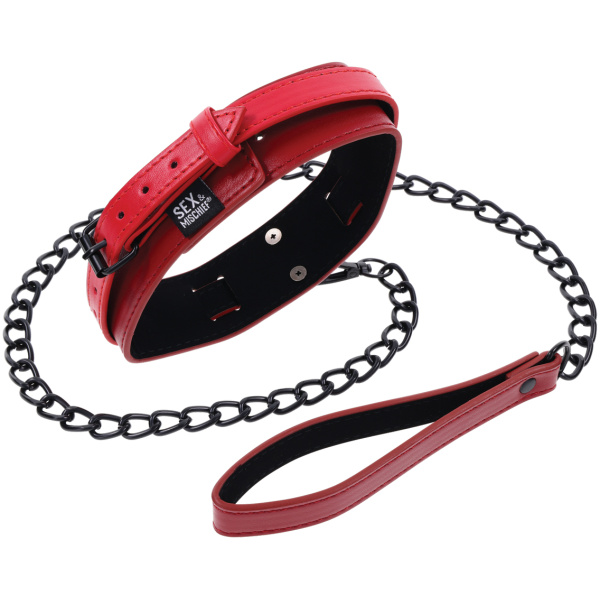 Sex & Mischief Ex's & Oh's Collar & Leash - Red-Black - Image 3