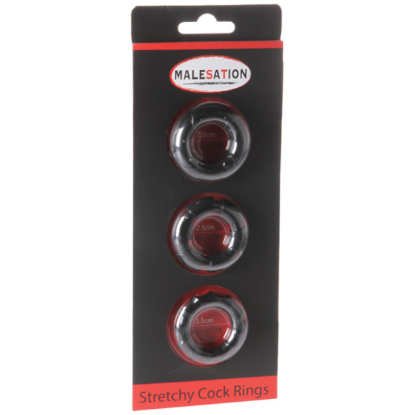 MALESATION Stretchy Cock Rings - Pack of 3 Black