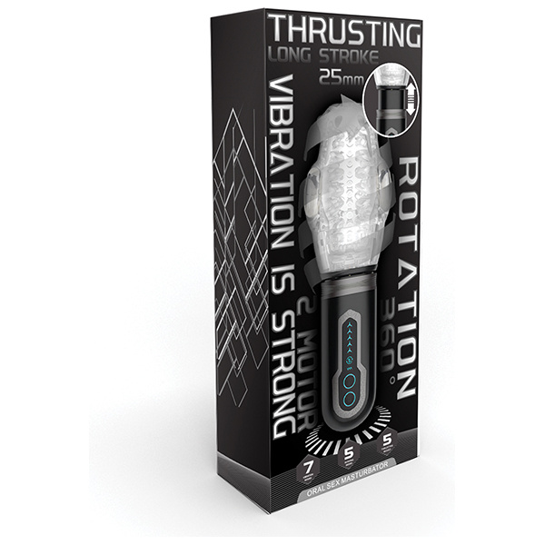 Thrusting, Vibrating & Rotating Oral Sex Masturbator- Black - Image 4