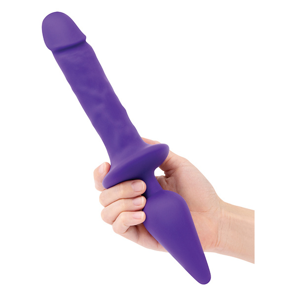 Together Double Pleasure 11"  Double-Ended Dildo & Butt Plug - Purple - Image 3