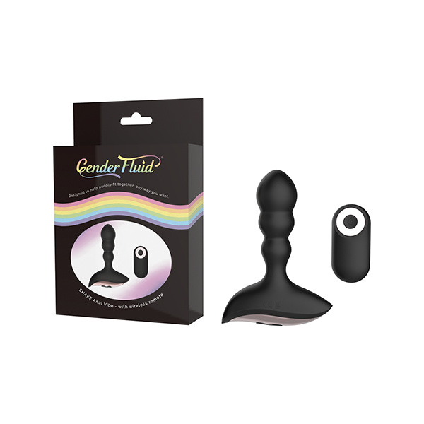 Gender Fluid Shake Anal Vibe w-Remote - Black