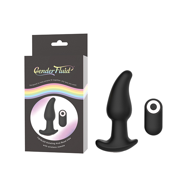 Gender Fluid Twirler Anal Vibe w-Remote - Black