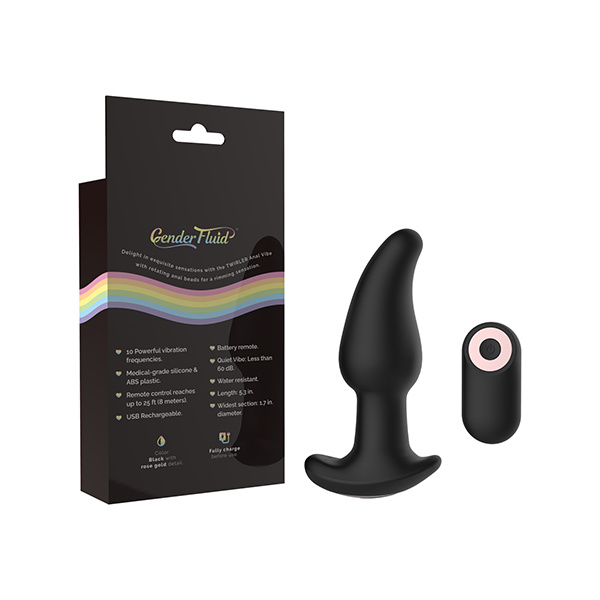 Gender Fluid Twirler Anal Vibe w-Remote - Black - Image 3