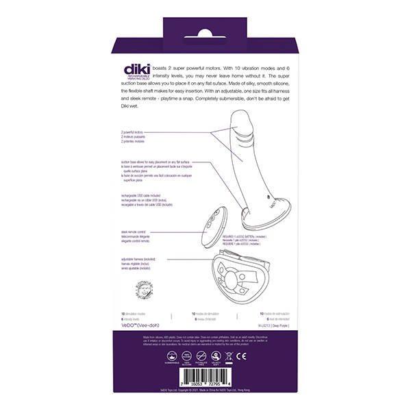 VeDO Diki Rechargeable Vibrating Dildo w-Harness - Deep Purple - Image 4