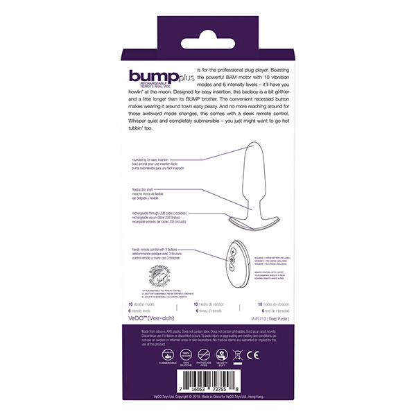 VeDO Bump Plus Rechargeable Remote Control Anal Vibe - Deep Purple - Image 5