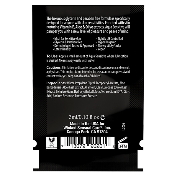 Wicked Sensual Care Hypoallergenic Aqua Sensitive Water Based Lubricant - .1 oz - Image 2