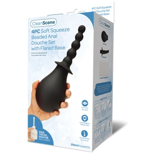 CleanScene 4 Pc Soft Squeeze Beaded Anal Douche Set w-Flared Base